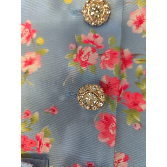 Blueberi Boulevard Floral Satin Jacket Girl Sz 6 Big Rhinestone Buttons Long Slv - Picture 3 of 7